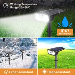 Solar Spot Lights Outdoor Motion Sensor 2 Pack, IP67 Waterpoof Solar Landscape Spotlights 2-in-1 Bright Solar Outdoor Lights, 3 Lighting Mode LED Solar Garden Lights for Pathway Yard Wall(Cool White)