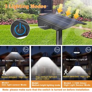 Solar Spot Lights Outdoor Motion Sensor 2 Pack, IP67 Waterpoof Solar Landscape Spotlights 2-in-1 Bright Solar Outdoor Lights, 3 Lighting Mode LED Solar Garden Lights for Pathway Yard Wall(Cool White)