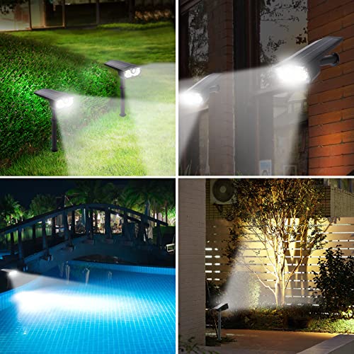 Solar Spot Lights Outdoor Motion Sensor 2 Pack, IP67 Waterpoof Solar Landscape Spotlights 2-in-1 Bright Solar Outdoor Lights, 3 Lighting Mode LED Solar Garden Lights for Pathway Yard Wall(Cool White)