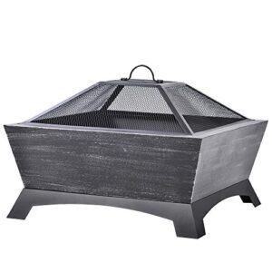 fire pit with log poker,backyard patio garden stove,outdoor fire pit table,fire pit set,wood burning pit,mesh screen for outdoor living, family use, quality steel,dark gray 25.9”x25.9”x17.1”