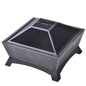 Fire Pit with Log Poker,Backyard Patio Garden Stove,Outdoor Fire Pit Table,Fire Pit Set,Wood Burning Pit,Mesh Screen for Outdoor Living, Family Use, Quality Steel,Dark Gray 25.9''x25.9''x17.1''
