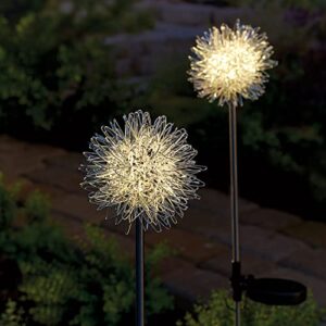 art & artifact dandelion garden stakes – set of 2 solar flower lights, outdoor led light yard art, lighted garden decor