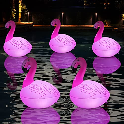 Rukars Flamingo Floating Pool Lights, Waterproof Inflatable Solar Pool Lights for Swimming Pool, Outdoor LED Glow Lights for Beach, Garden Backyard, Patio Lawn, Hot tub, Christmas Décor (1pcs)