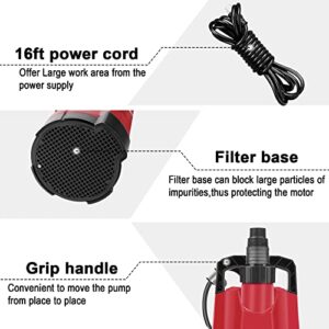 Water Pump Submersible Clean1580 GPH 1/4HP Diving Cleaning/Sewage Pump, Long 16 ft Cable with Handle, Pond, Swimming Pool, Garden, Flooded Cellar and Plant Irrigation, Clean water Pump by Excited Work