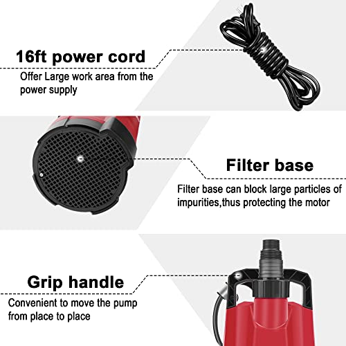 Water Pump Submersible Clean1580 GPH 1/4HP Diving Cleaning/Sewage Pump, Long 16 ft Cable with Handle, Pond, Swimming Pool, Garden, Flooded Cellar and Plant Irrigation, Clean water Pump by Excited Work