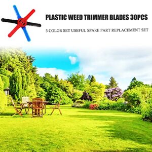 Weed Trimmer Blades 30 pcs Plastic String Garden Trimmer Cutter Blade Replacement Lawn Mower Plastic Weed Wacker Eater Head Blades Accessories for Cordless Grass Trimmer-3 Colors