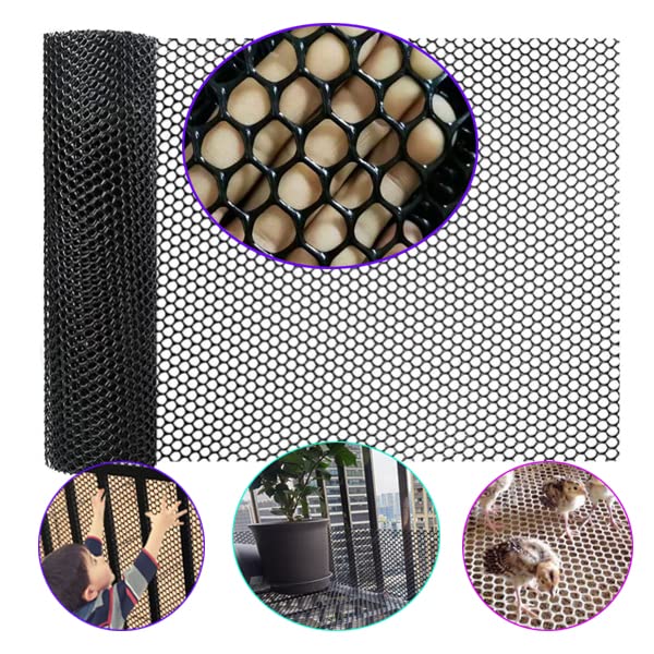 TORIS Plastic Chicken Wire Mesh Hexagonal Plastic Poultry Netting Extruded Plastic Chicken Wire Fence PVC Coated Plastic Poultry Netting (0.4m*4m=1.3ftX13.1ft, Black)