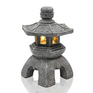 nacome solar pagoda lantern garden statue,indoor/outdoor zen asian decor for landscape balcony,garden,patio,porch yard art ornament,polyresin, gray stone finish