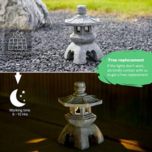 Nacome Solar Pagoda Lantern Garden Statue,Indoor/Outdoor Zen Asian Decor for Landscape Balcony,Garden,Patio,Porch Yard Art Ornament,Polyresin, Gray Stone Finish