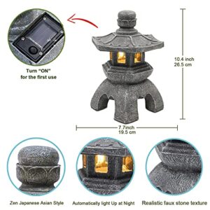 Nacome Solar Pagoda Lantern Garden Statue,Indoor/Outdoor Zen Asian Decor for Landscape Balcony,Garden,Patio,Porch Yard Art Ornament,Polyresin, Gray Stone Finish