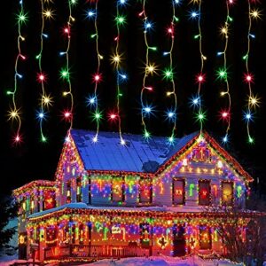 kemooie outdoor christmas lights, 400 led 26.2ft x3.3ft hanging curtain lights, connectable 8 lighting modes for christmas decorations bedroom wall party garden decorations (multicolor)