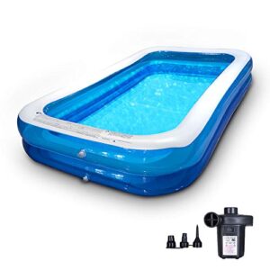 inflatable swimming pool-electric pump include 120″ x 72″ x 22″ family full-sized inflatable pool for kids&adults for ages 3+ blow up lounge pool above ground, outdoor, garden, backyard