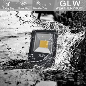 GLW 20W LED Landscape Lights 12V~60V AC/DC Flood Light Warm White 3000K Waterproof Garden Yard Path Lights Walls Trees Flags Outdoor Spotlights with Spike Stand (4 Pack)