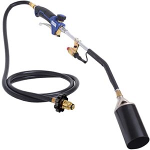 flame king propane torch kit heavy duty weed burner, 340,000 btu with battery operated igniter (self igniting), with 6 ft hose regulator assembly