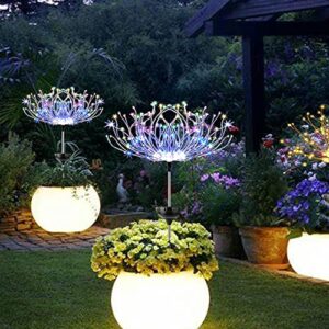 honche solar outdoor lights fireworks fairy firefly string lights starburst lamp flowers trees patio pathway party solar garden lights outdoor waterproof christmas decorations 2 packs(y-multi color)