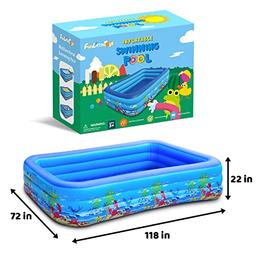 FUN LITTLE TOYS 118" x 72" x 22" Inflatable Swimming Pool, Oversized Thickened Family Blow Up Pool for Kids and Adults, Above Ground Kiddie Pool for Garden, Backyard, Summer Water Party