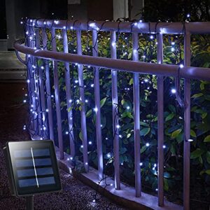 dbfairy solar curtain string lights outdoor, 13ft(l) x 3.3ft(h), 8 mode, 200 led,solar icicle twinkle lights for home garden patio camping party window balcony decoration – waterproof,dark green-white