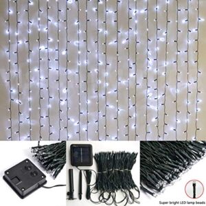 DBFairy Solar Curtain String Lights Outdoor, 13ft(L) x 3.3ft(H), 8 Mode, 200 LED,Solar Icicle Twinkle Lights for Home Garden Patio Camping Party Window Balcony Decoration - Waterproof,Dark Green-White