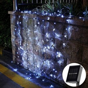 DBFairy Solar Curtain String Lights Outdoor, 13ft(L) x 3.3ft(H), 8 Mode, 200 LED,Solar Icicle Twinkle Lights for Home Garden Patio Camping Party Window Balcony Decoration - Waterproof,Dark Green-White