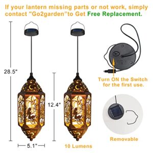 Go2garden Solar Hanging Lanterns Outdoor Waterproof, Big Fairy Moon Metal Decorative Solar Lights for Patio, Yard, Pathway, Garden Décor, Birthday Gifts for Mother, Mom (2Pack, Red Copper)
