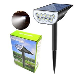 hooree solar spotlight outdoor waterproof bright garden lights landscape 5 lighting modes led spotlights for yard pathway driveway walkway wall blink spotlights decorations (1 pack cool white)