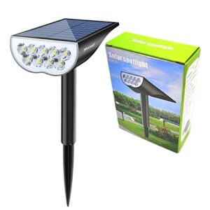 HOOREE Solar Spotlight Outdoor Waterproof Bright Garden Lights Landscape 5 Lighting Modes LED Spotlights for Yard Pathway Driveway Walkway Wall Blink Spotlights Decorations (1 Pack Cool White)