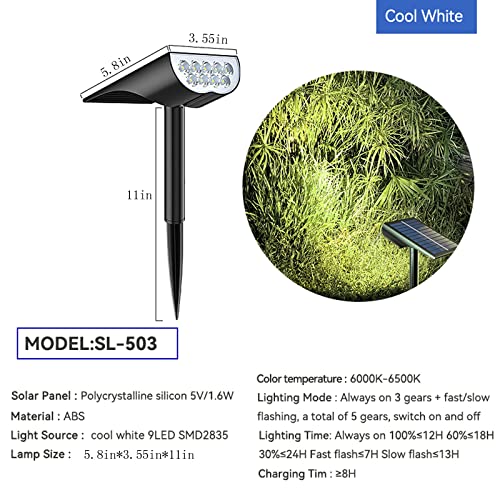 HOOREE Solar Spotlight Outdoor Waterproof Bright Garden Lights Landscape 5 Lighting Modes LED Spotlights for Yard Pathway Driveway Walkway Wall Blink Spotlights Decorations (1 Pack Cool White)