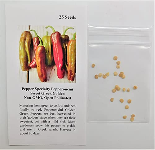 David's Garden Seeds Pepper Specialty Pepperoncini Sweet Greek Golden 7899 (Gold) 25 Non-GMO, Heirloom Seeds