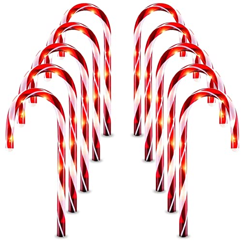 Twinkle Star Christmas Candy Cane Lights, 10 Pcs Christmas Pathway Markers with 60 Count Incandescent Warm White Fairy Lights for Outdoor Holiday Walkway Patio Garden Christmas Decorations