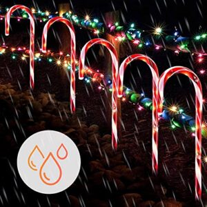 Twinkle Star Christmas Candy Cane Lights, 10 Pcs Christmas Pathway Markers with 60 Count Incandescent Warm White Fairy Lights for Outdoor Holiday Walkway Patio Garden Christmas Decorations