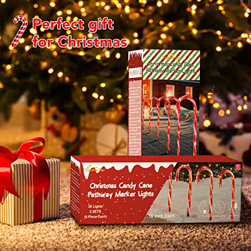 Twinkle Star Christmas Candy Cane Lights, 10 Pcs Christmas Pathway Markers with 60 Count Incandescent Warm White Fairy Lights for Outdoor Holiday Walkway Patio Garden Christmas Decorations