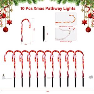 Twinkle Star Christmas Candy Cane Lights, 10 Pcs Christmas Pathway Markers with 60 Count Incandescent Warm White Fairy Lights for Outdoor Holiday Walkway Patio Garden Christmas Decorations