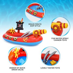 Inflatable Swimming Pool for Kids Toddlers, Water Spray Pirate Boat Summer Water Game Play Center for Indoor Outdoor Garden Yard 80"X45"X35"Kiddie Pool for Ages 2+