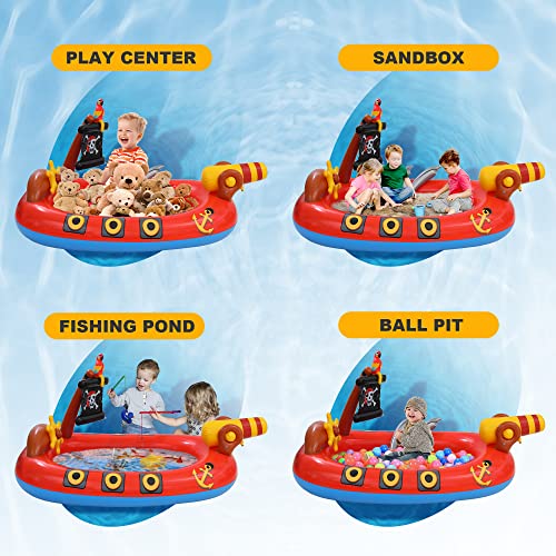 Inflatable Swimming Pool for Kids Toddlers, Water Spray Pirate Boat Summer Water Game Play Center for Indoor Outdoor Garden Yard 80"X45"X35"Kiddie Pool for Ages 2+