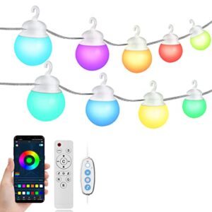 gaefury smart outdoor string lights, 48ft rgb patio string lights with bluetooth app & remote control, color changing outdoor string lights ip65 waterproof for patio, balcony, garden, party