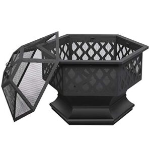 yaheetech 24” outdoor fireplace wood burning pit hexagon shaped metal brazier for outdoor patio backyard camping garden