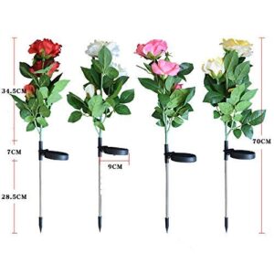 KANYEE Garden Outdoor Solar Lights Decorative Landscape Light Waterproof Simulation Rose Flower LED Stake Path Lights Yard Patio Lawn Night Lighting 4PCS