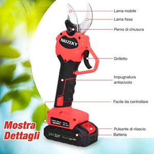 Electric Pruning Shears,Professional Cordless Pruner with 1.18 Inch Cutting Diameter 24V Battery Powered Tree Branch Pruner with 2 Lithium Battery for Gardening - Battery Shear