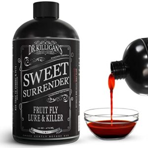 dr. killigan’s sweet surrender fruit fly lure | attractant and bait for fruit flies in home & kitchen | natural remedy for indoors and outdoors | safe liquid fruit fly trap refill | 16 oz | 8 doses