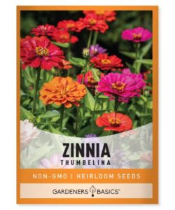 zinnia seeds for planting outdoors flowers (thumbelina) – flower seed packet annual flower heirloom, non-gmo variety- 800mg seeds great for summer seeds for flower gardens by gardeners basics