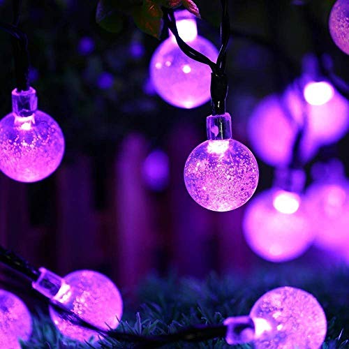 Solar String Lights Outdoor, 35.6ft 60 LED Globe String Lights,Waterproof 8 Modes Solar Patio Lights for Garden, Lawn, Patio, Gazebo, Yard, Outdoors (Purple)