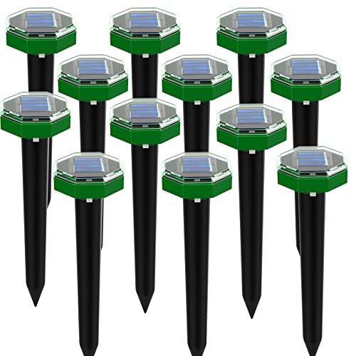 Solar Mole Repellent 12 Pack,Gopher Repellent Ultrasonic Waterproof for Outdoor Garden Lawn Yard Get Rid of Gophers, Moles, Groundhogs，Voles