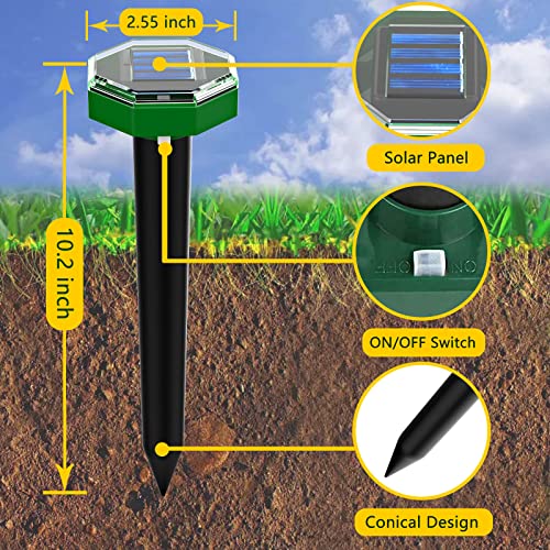 Solar Mole Repellent 12 Pack,Gopher Repellent Ultrasonic Waterproof for Outdoor Garden Lawn Yard Get Rid of Gophers, Moles, Groundhogs，Voles