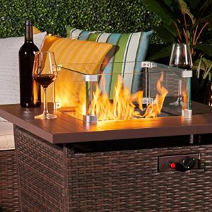 Yaheetech Gas Fire Pit Wind Guard for Square Fire Table, 15 x 15 x 6.5 inch Clear Tempered Wind Guard for Firepits, Thick Square Glass Shield, Glass Panel with Hard Aluminum Corner Bracket & Feet