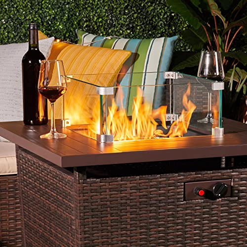 Yaheetech Gas Fire Pit Wind Guard for Square Fire Table, 15 x 15 x 6.5 inch Clear Tempered Wind Guard for Firepits, Thick Square Glass Shield, Glass Panel with Hard Aluminum Corner Bracket & Feet