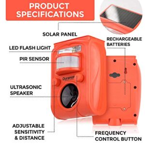 DURANOM Solar Animal Repeller Outdoor, Ultrasonic with Motion Sensor Activated Flashing Led Light Cat, Dog, Deer Repellent