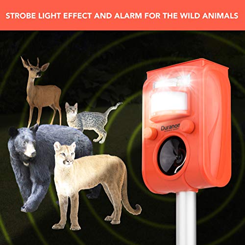 DURANOM Solar Animal Repeller Outdoor, Ultrasonic with Motion Sensor Activated Flashing Led Light Cat, Dog, Deer Repellent