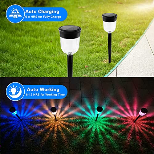 Ollivage Solar Path Lights Outdoor, Color Changing Garden Light Solar Powered Waterproof Auto On/Off Outdoor Solar Landscape Lighting for Yard Patio Walkway In-Ground Spike, 1Pack