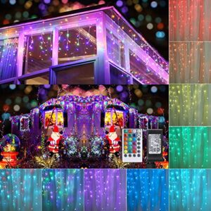 toodour color changing christmas icicle lights, 29.5ft 360 led rgb icicle lights with remote, window fairy lights with 60 drops, led christmas lights for home, garden, indoor, outdoor christmas decors
