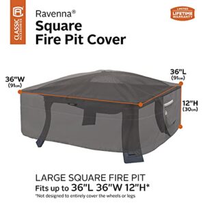 Classic Accessories Ravenna Water-Resistant 36 Inch Square Fire Pit Cover, Patio Furniture Covers